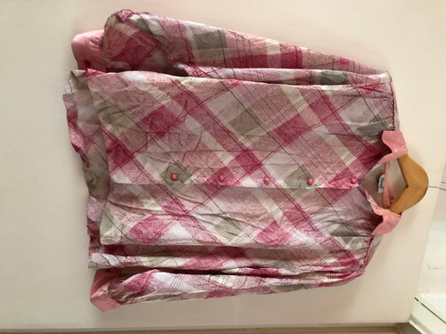 Blusa Camisa Cuadros Rosa Manga Larga Talle M