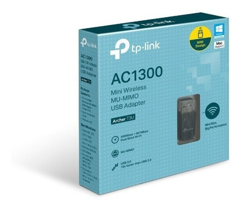 Adaptador Mini Tplink Archer T3u Ac1300 400mbps 2.4 Ghz Negr