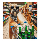 Vinilo 45x45cm Perro En Supermercado Comprando Cerveza M3
