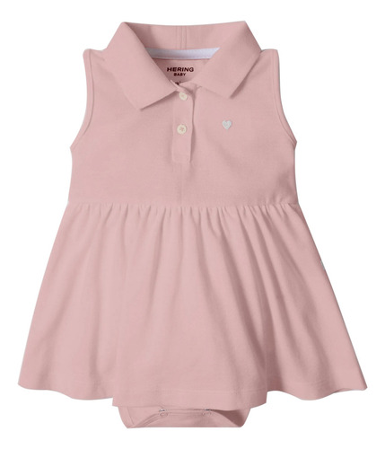 Body Hering Kids Vestido Bebê Menina Gola Polo Rosa