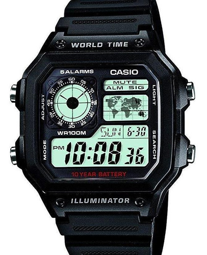 Relógio Casio Masculino Mundial Quadrado 5 Alarmes 