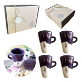 Set Tazas X 4 Cerámica Artesanal Regalo Kit Box Kvjv179