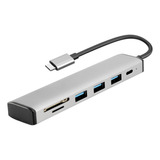 Hub Usb C 6 En 1 -c A Usb 3.0x3+pdx1+lector De Tarjetas Sd/t