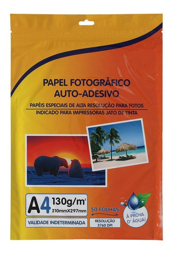 Papel Fotográfico Adesivo 130g Premium A4 Glossy 200 Folhas