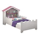 Cama Infantil Castelo Menina Magia Branco Rosa Prateleiras