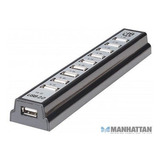 Hub Usb Manhattan 161572 - Negro, 10 Puertos C/cargador Alim