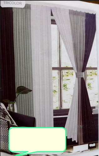 Cortinas Ambiente Tricolor Negro/blanco/gris Envio Gratis