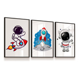 Quadro Vidro Foguete Lua Astronauta Infantil 20x30 Cada