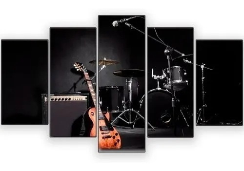 Quadros Decorativo Guitarra E Bateria Top  Mosaico 5 Peças