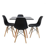 Conjunto Mesa Jantar Quadrada Eiffel 80cm Preto Mdf + 4 Cade