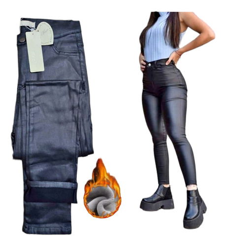 Pantalon Eco Cuero/ Leggins Con Polar Otoño Invierno Mujer 