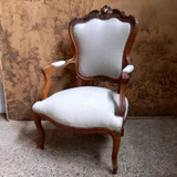 * Delicado Sillon Frances Luis Xv Barroco Madera Lavada Lino