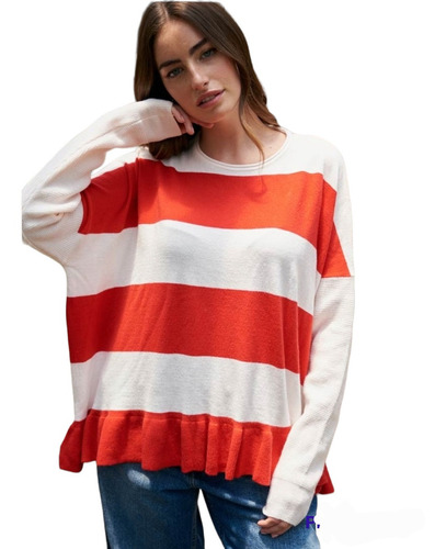 Sweater Oversize Amplio Bremer Rayas Volado Talle Grande 