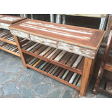 Mesa De Arrime Madera Reciclada Vintage Rústica Dos Estantes