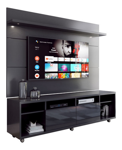 Rack C/ Painel P/ Tv 55 Lcd Led Suspenso Arizona 1.8 Preto