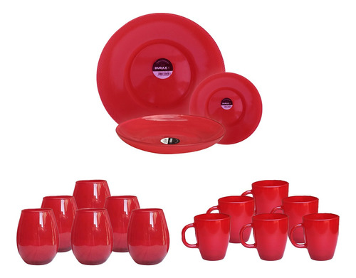 Juego Vajilla 30 Piezas Platos Vasos Tazas Vidrio Color Plen