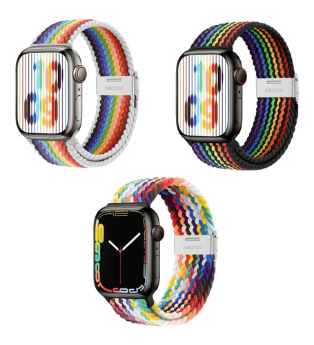 Correas Arcoíris Pride Tipo Trenzadas Para Apple Watch 3 Pza