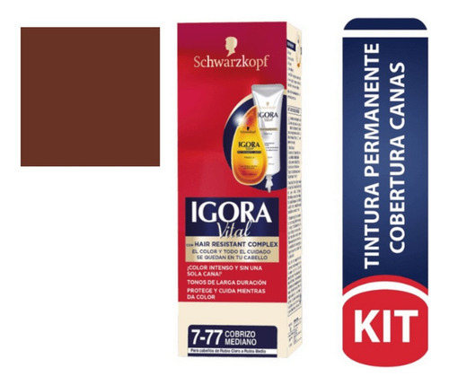  Tinte Igora Vital Permanente 7-77 Cobri - Ml Tono 7-77 Cobrizo Mediano Tub