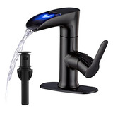 Grifo Lavabo Led Vxv, Monomando Negro Mate, Desage Emergente