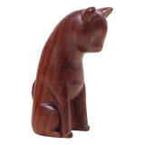 Escultura Em Miniatura De Estatueta Animal De Madeira Gato