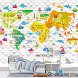 Papel Parede Adesivo Decoração Mapa Mundi Animais Oceano 1m²