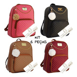 Kit Revenda Mochilas Femininas 6 Peças + Pompom