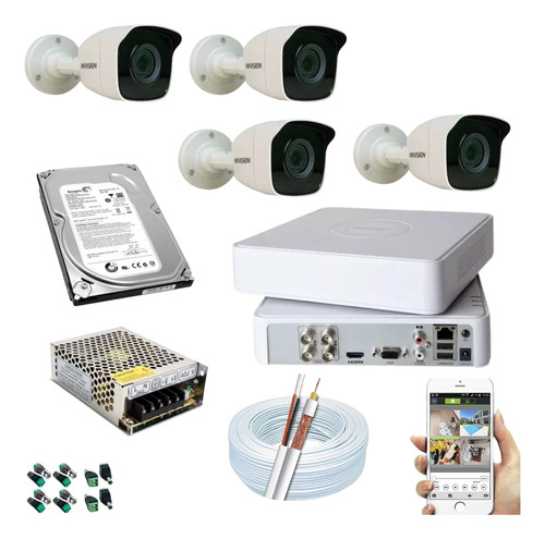 Kit 4 Câmeras Hikvision Hilook Completo Alta Definição