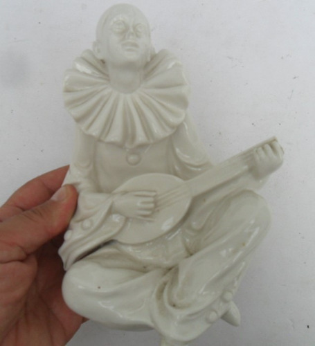 Antiguo Pierrot Arlequin Figura Mandolina Ceramica Porcelan 