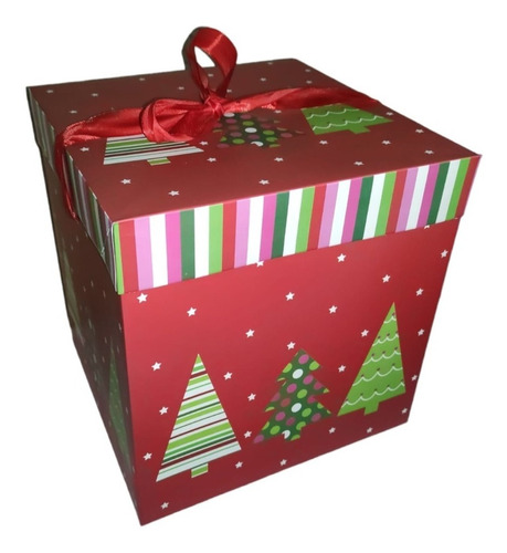 Caja De Regalo Con Diseño De  Navidad Mediana 22cm