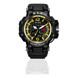 Reloj Hombre Digital Shock Led Doble Hora F Amaril + Estuche