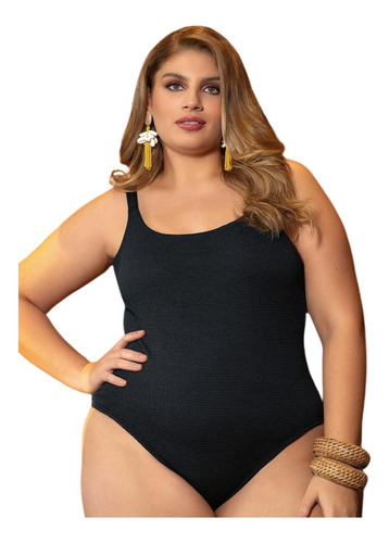 Maiô Praia E Piscina Plus Size Com Alça Em Malha Jacquard