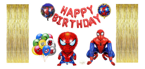 Kit Globos Spiderman Gigante + Globo Spiderman 3d + Cortinas