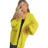 Maxi Cardigan Casaco Manga Balão Larga Tricot Fang Longo