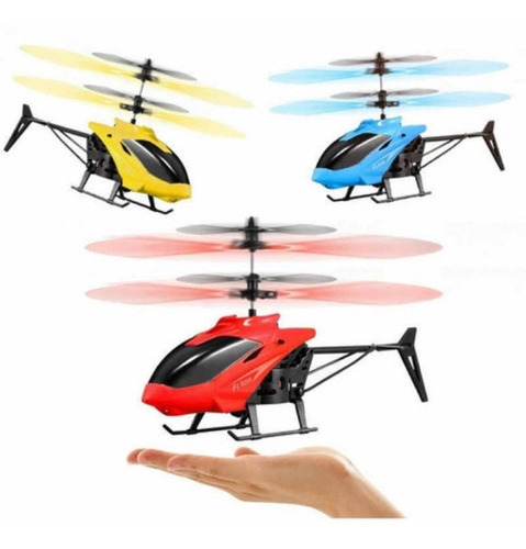 Mini Helicóptero Com Controle Remoto Sensor Brinquedo Voa Cor Colorido