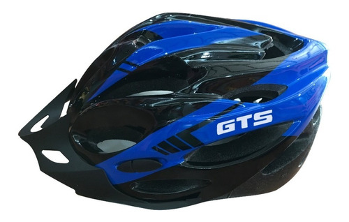 Capacete Gts Ciclismo Mtb Com Led Sinalizador Azul E Preto