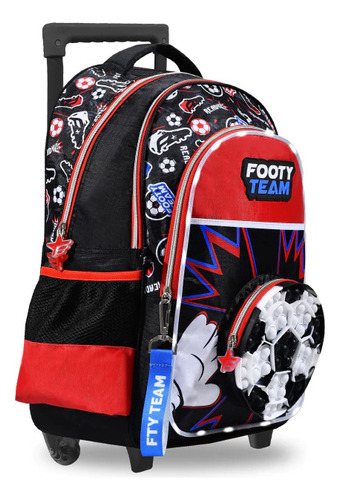 Mochila Escolar Footy Futbol Pop It Color Rojo Diseño Estampado 18l