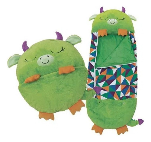 Sleeping Bolsa De Dormir Para Niños Peluche Almohada Diseño Dragón Verde