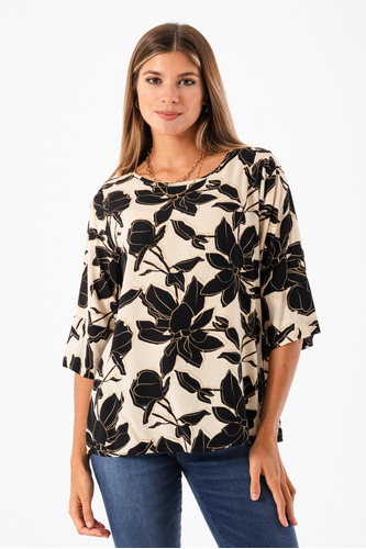 Blusa Fibrana Manga 3/4 Con Tajo