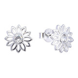 Aros Flor Cristal Cubic Plata 925 - Pasantes