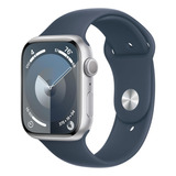 Apple Watch Series 9 Gps Caixa Silver De Alumínio 41 Mm Pulseira Esportiva Azul Storm P/m