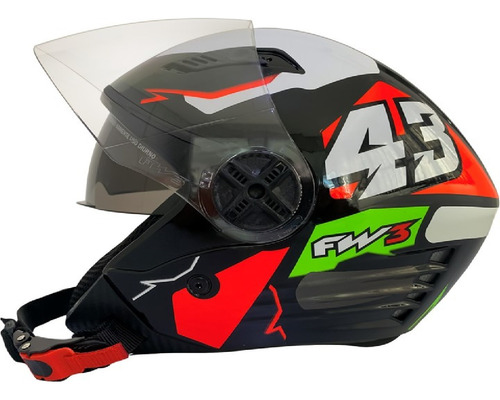 Capacete Abeto Fw3 X Open 43 Vermelho Verde Com Óculos Tm 60