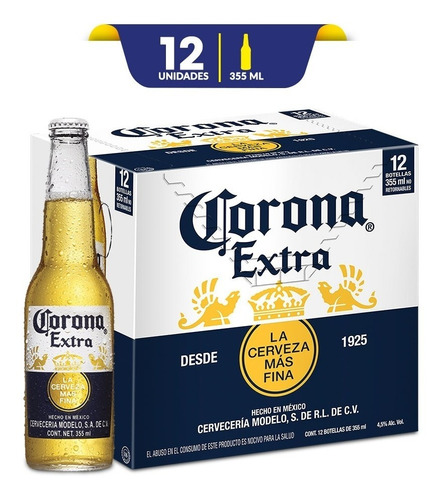 Cerveza Clara Corona Extra, 12 Botellas De 355ml C/u