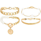 Juego Pulseras Clip Cadena Oro 14 Quilates Chapadas En Oro 1