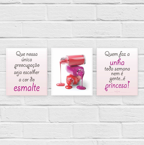 Quadros Decorativos Esmalteria - Kit 3 Unids - Fácil Fixação