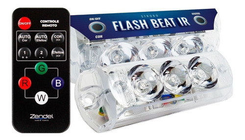 Kit 2 Faróis Strobo Flash Beat Som Rbg Zendel Automotivo