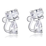 Aretes Para Mujer Gato Cristales Austriacos En Plata 925