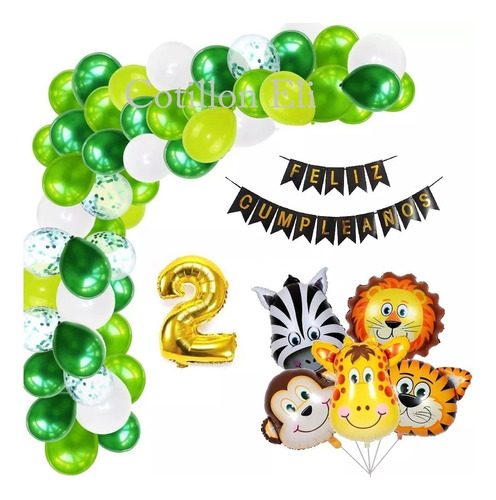 Kit Deco Cumple Arco Globos Animales Animalitos Selva Numero