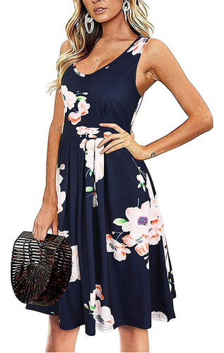 Vestido De Mujer Casual Sin Mangas Floral De Verano Beach Ha