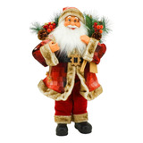 Papai Noel Grande Casaco Xadrez Vermelho Luxo 60cm Cor Marrom