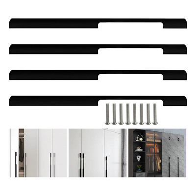 4pcs Aluminio Gabinete Manija, Negro 50cmtiradores Para Cajones,manijas De Gabinete De Aleación De Aluminio, Tiradores De Armarios, Jaladeras De Muebles, Tiradores Para Cocina Cajones Armarios Baño